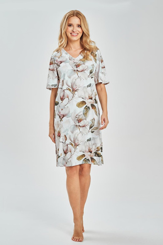 3534 Dámska nočná košeľa Aphrodite - 100% bavlna, výstrih do V, kvetinová potlač