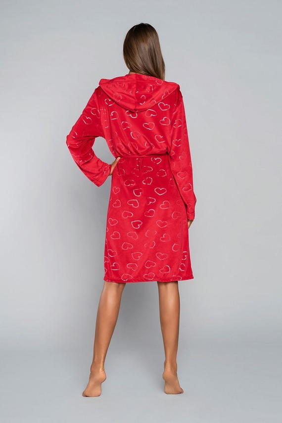 Elixir Dámsky župan s vreckami Italian Fashion - červená/potlač