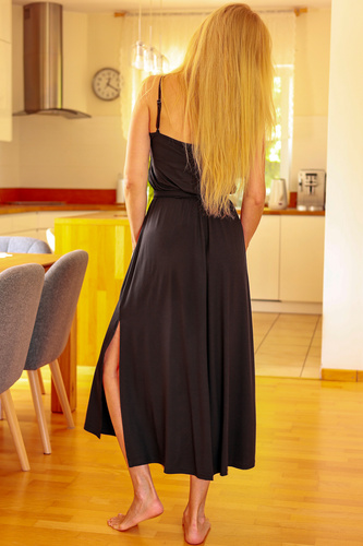 Grace Mirale - Dlhé viskózové šaty s rozparkom | Poľská výroba - čierne