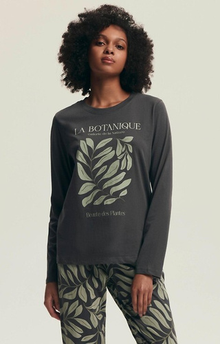 43685 Danna Dámske pyžamo Henderson šedé - bavlna, botanická potlač