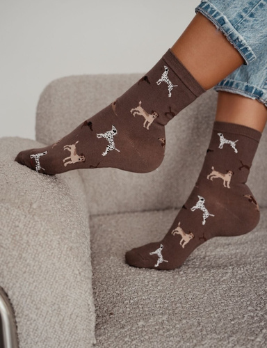 Dámske bavlnené ponožky Milena 0200-199 cappuccino-peský vzor, vysoký komfort, perfektný strih, na každý deň