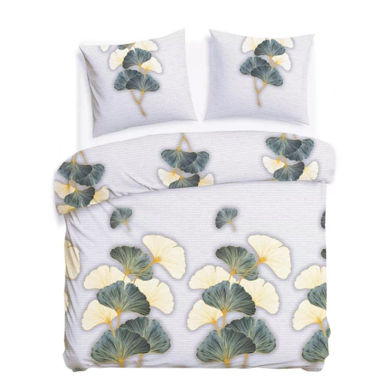 31510/1 Flanelová súprava Darymex sivozelené listy ginka, 100% bavlna, hrejivá a mäkká