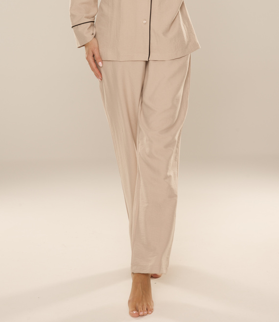 Maeve 875 De Lafense dámske pyžamové nohavice - dlhé, hladké, s vreckami - pieskové