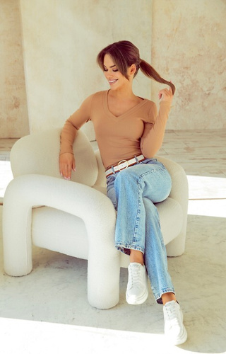 Eleonor Eldar Active béžová - blúzka pre ženy z rebrovanej viskózy, dlhý rukáv