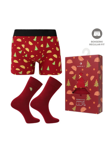 Pánsky set Moraj MB1800-009 červené boxerky a vianočné ponožky bavlna