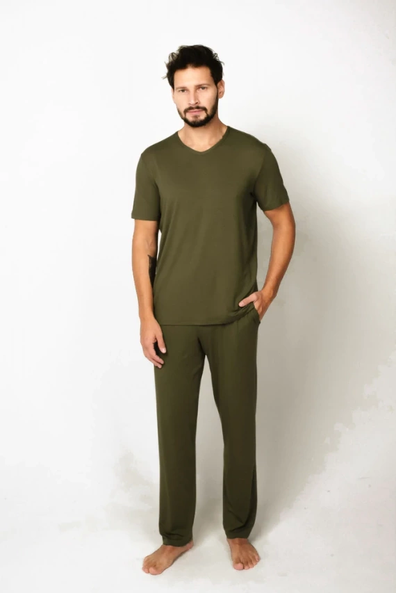 Dallas Pánske pyžamo s krátkym rukávom, dlhé nohavice Italian Fashion - khaki
