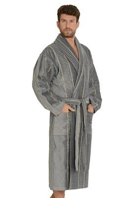 803 / 819 Dvojitý froté pánsky župan Forex - sivo žltý (sivé široké pásy)