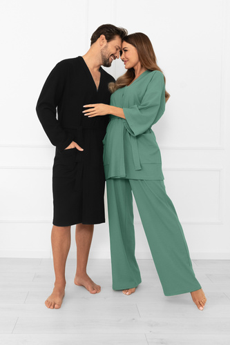 Pánsky župan Bono Italian Fashion black - s opaskom, reliéfny vzor, elegantný a pohodlný