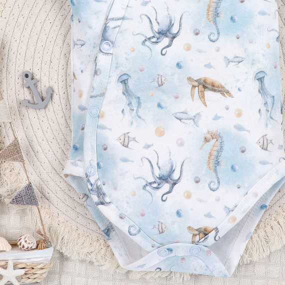 ABN-5443 Sea Of Joy Nini obálkové body s krátkym rukávom - organická bavlna, pre bábätká