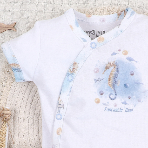 ABN-5444 Sea Of Joy Nini obálkové body s krátkym rukávom - organická bavlna, pre bábätká