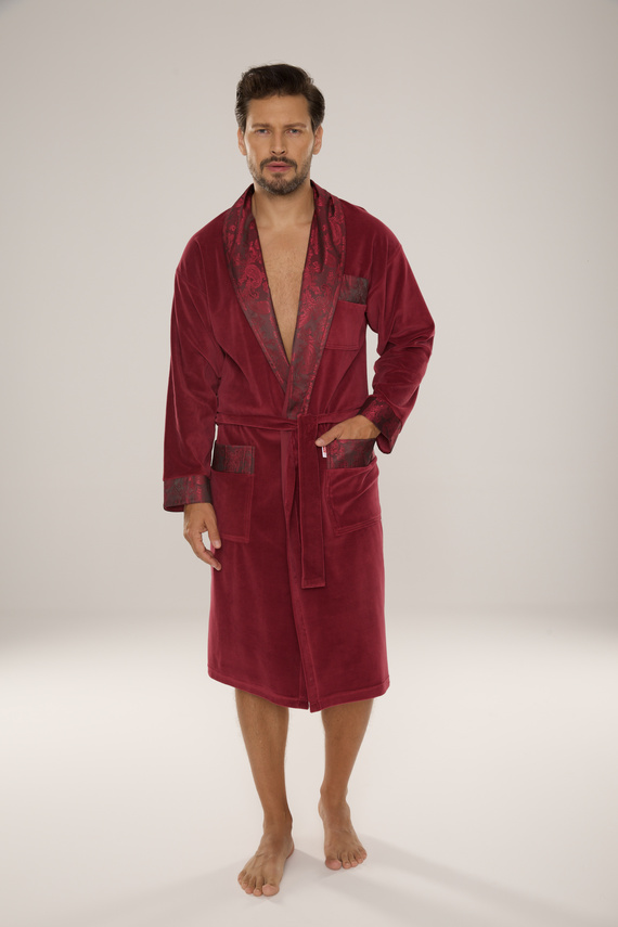 868 Noblesný pánsky velúrový župan De Lafense - elegantný, mäkký, prémiový, bordový