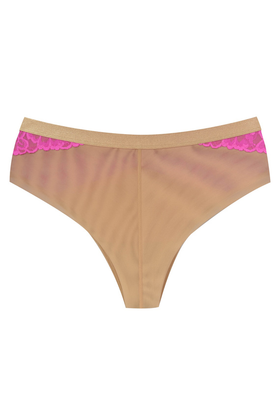 Mediolano Crazy Pink 19249 dámske brazílske nohavičky z čipky v béžovo-ružovej farbe