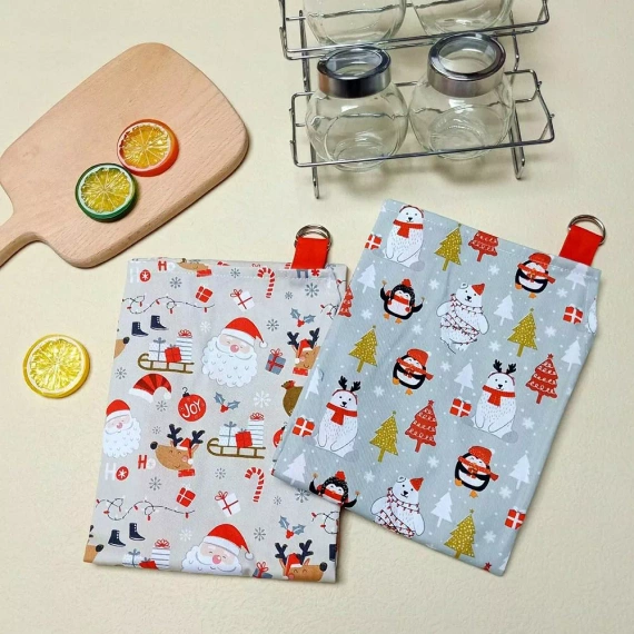 Vianočná kuchynská zástera Santa 60x75 biela červená Santa Claus - bavlna Spod Igły i Nitki