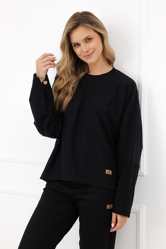Dámska mikina Italian Fashion Manta oversize s dlhým rukávom a gombíkmi basic - čierna