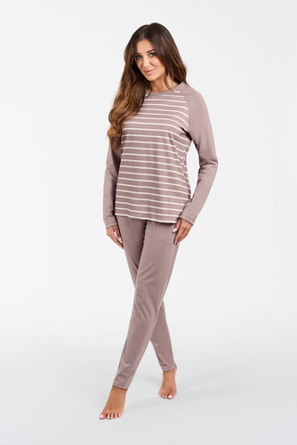Oda Dámske pyžamo s dlhým rukávom, dlhé nohavice Talianska móda - potlač cappuccino/cappuccino