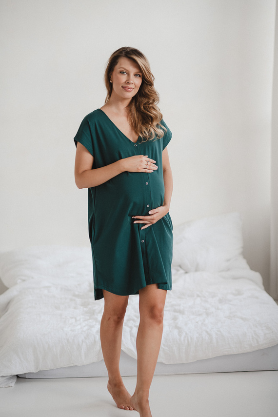 Košeľa na pôrod a dojčenie Born of Love Milk&Love na patentky green