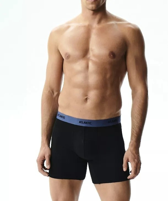 Pánske boxerky Atlantic 3MH-0177 A3 3-pak čierne-denim – bavlnené, dlhá nohavica