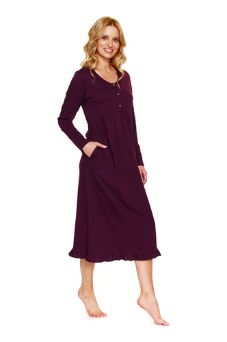 7318 Doctor Nap - Nočná košeľa pre tehotné a dojčiace ženy z bavlny | Poľská výroba - bordová
