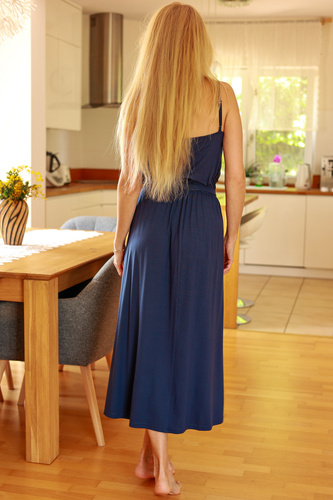 Grace Mirale - Dlhé viskózové šaty s rozparkom | Poľská výroba - tmavomodrá