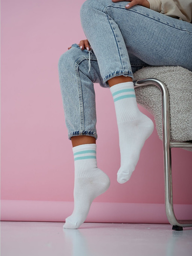 Dámske bavlnené ponožky Milena 0200-212 – rebrované pohodlné blue