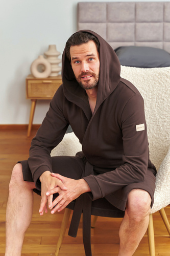 Doctor Nap 7332 - Pánsky bavlnený župan s kapucňou | 100% bavlna, poľská výroba - hnedý