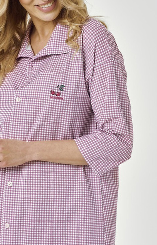 3436 Joliee Dámska košeľa Taro ružová - bavlna, kockovaná, 3/4 rukáv, gombíky