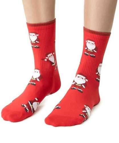 ART.136 Dámske vianočné ponožky Steven červené 140- bavlnené, teplé, zimný vzor