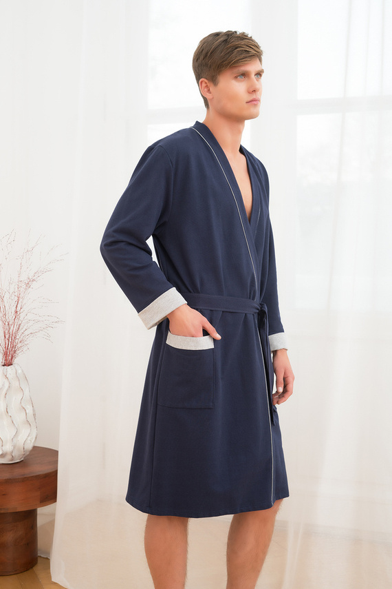 Gabriel Pánsky župan s vreckami Italian Fashion - tmavomodrý/melanžový