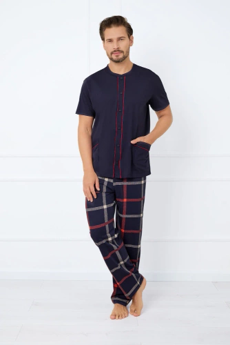 Nelson Pánske pyžamo s krátkym rukávom a dlhými nohavicami Italian Fashion - námornícka modrá/potlač