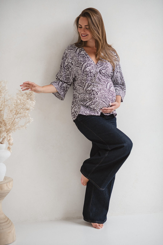 Bahama Mama Milk&Love tehotenská blúzka s tropickou potlačou, viskóza, 3/4 rukáv, oversize