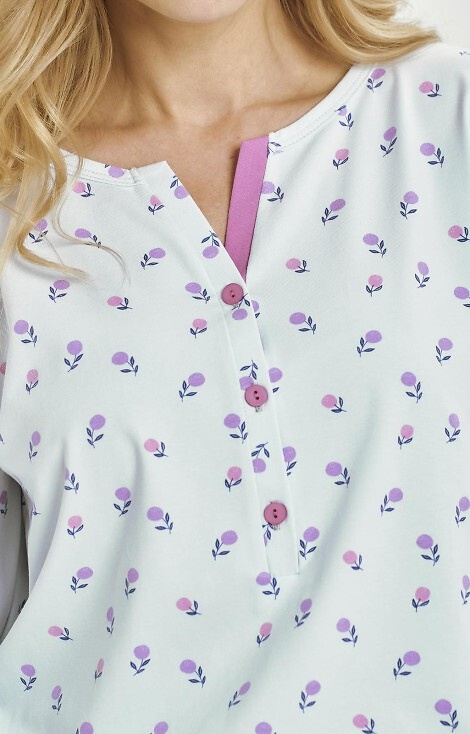 3446 Yolanda Taro dámske pyžamo modré - viskózové tričko 7/8, bavlnené nohavice