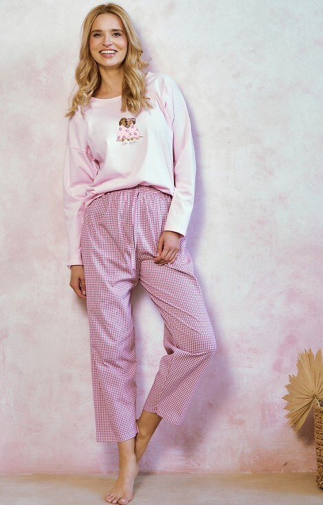 3434 Elisa Dámske pyžamo Taro - 100% bavlna, dlhý rukáv, potlač psíkov