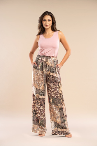 Forever Belle Reverie khaki- saténové pyžamové nohavice z viskózy, elegantné a pohodlné