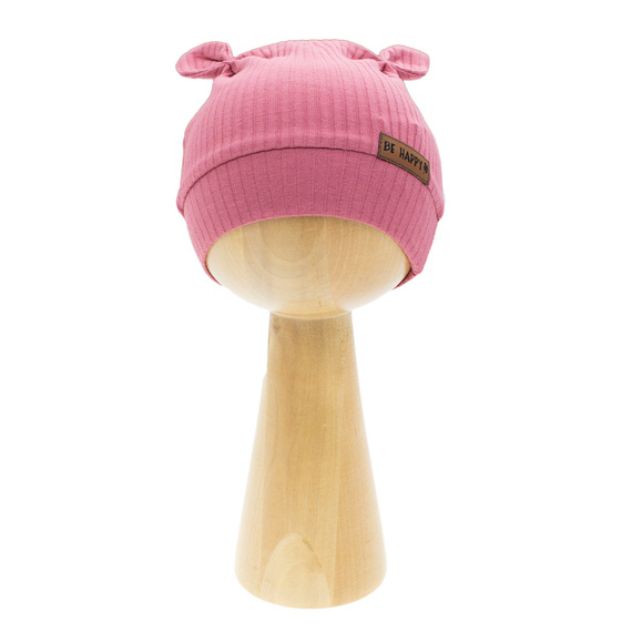 216054 Lala Nicol čiapka - rebrovaná bavlna s elastanom, ušami a nášivkou Be happy