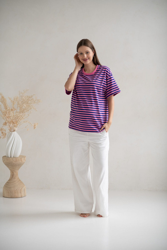 Mamahood Milk&Love ružovo-modré pruhované tričko pre tehotné a dojčiace ženy - pohodlné a štýlové