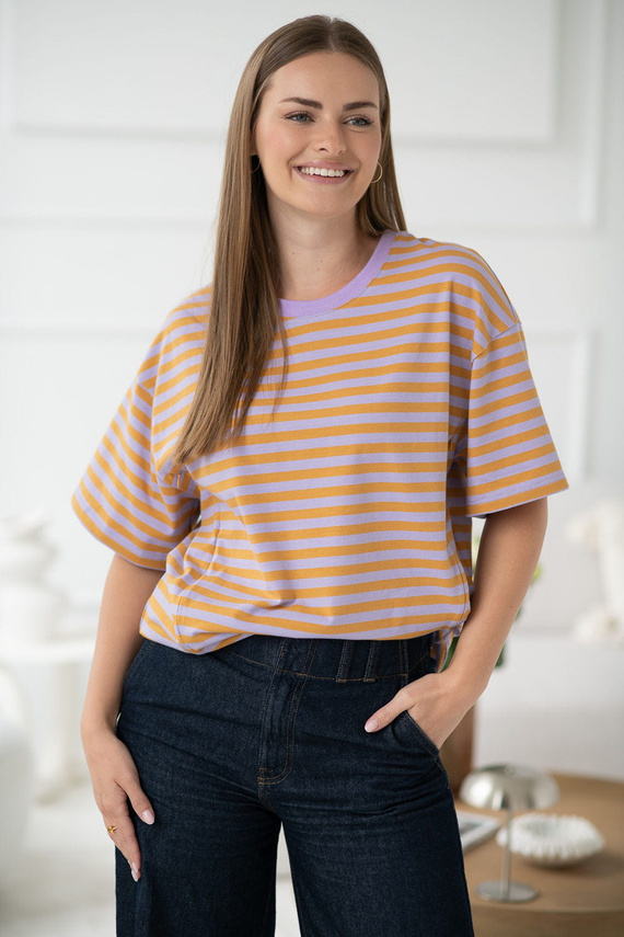 Mamahood Tričko pre tehotenstvo a dojčenie Milk&Love medové a lila pruhy - pohodlné a štýlové