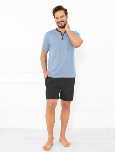 Julius Italian Fashion pánske pyžamo oceľové - krátke, bavlnené, elegantné