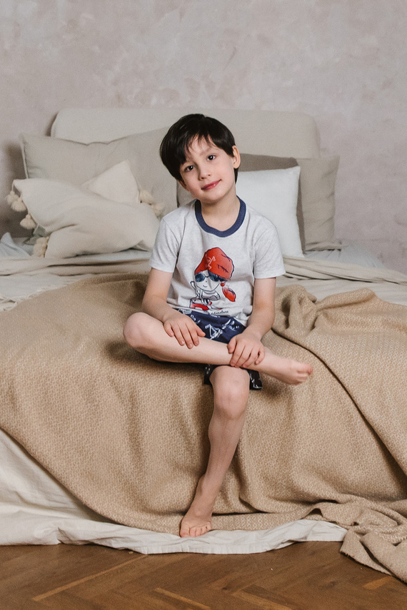 Kastos Chlapčenské pyžamo s krátkym rukávom, nohavice Italian Fashion - light melange