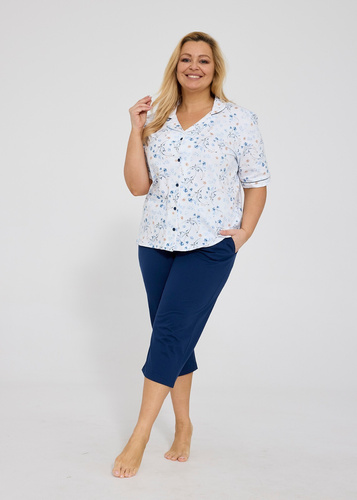 Cornette Yvonne 347/347 dámske bavlnené pyžamo kvety gombíky 3/4
