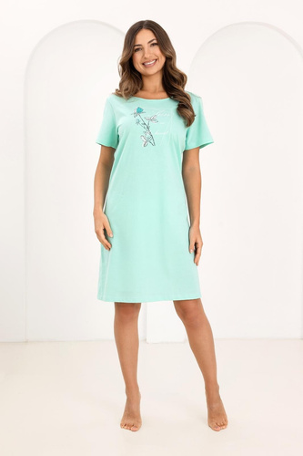 Dámska nočná košeľa Regina 172 zelená- 100% bavlna, krátky rukáv, polokruhový výstrih, potlač, dĺžka po kolená