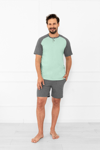 Pánske pyžamo Aleksander Italian Fashion - krátke rukávy a krátke nohavice, 100% bavlna - šalátovo-melanžová