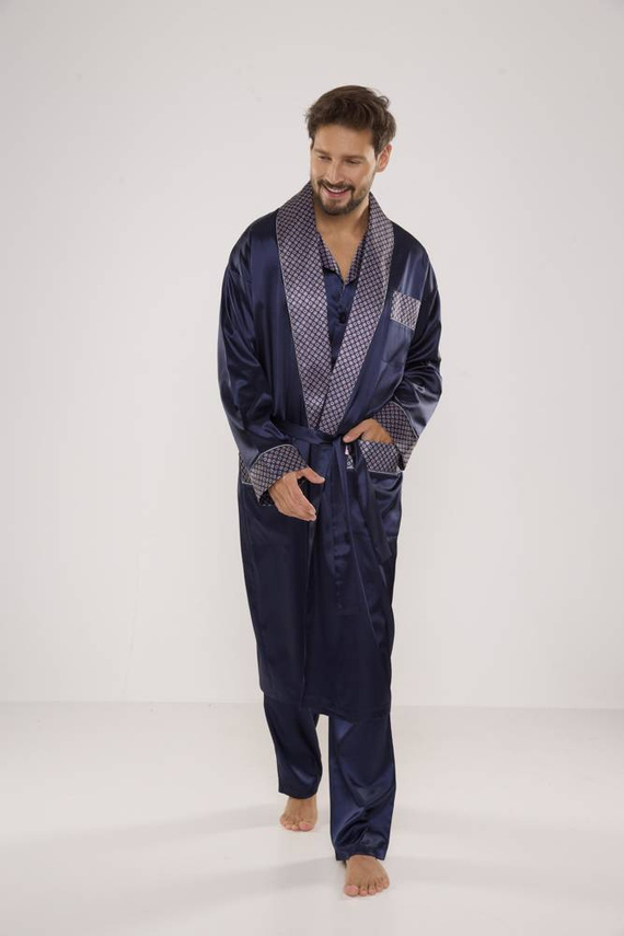939 Pánske saténové pyžamo - tmavomodré