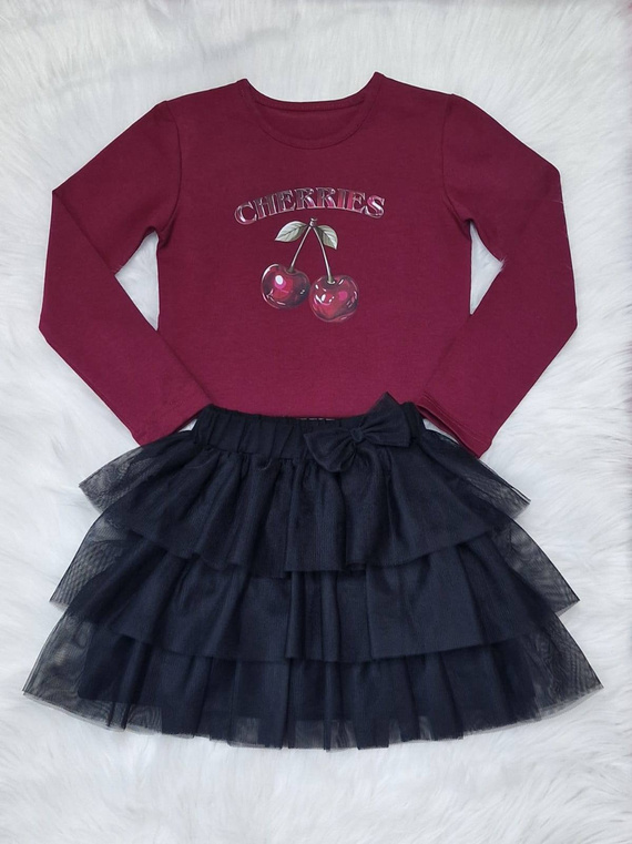 Dievčenská blúzka Cherries Bambarillo bordová - bavlna, dlhý rukáv, s potlačou