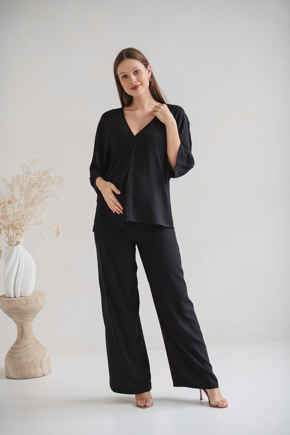 Mamafullness Tehotenská blúzka na dojčenie Milk&Love čierna- viskóza, 3/4 rukáv, oversize