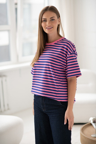 Mamahood Milk&Love ružovo-modré pruhované tričko pre tehotné a dojčiace ženy - pohodlné a štýlové