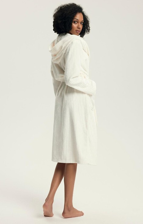 43600 Dionne Dámsky župan s kapucňou Henderson cream - mäkký, dlhý, rebrovaný