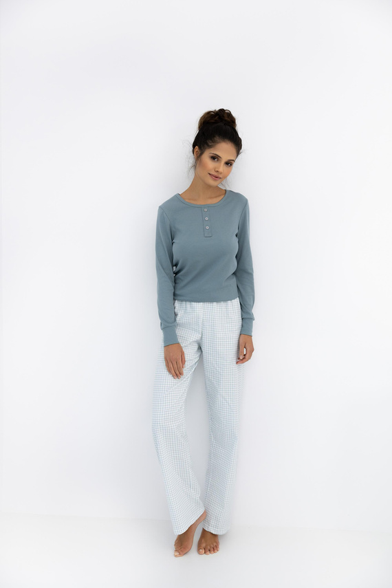 Janelle Sensis - Dámske pyžamo s dlhými rukávmi a károvanými nohavicami