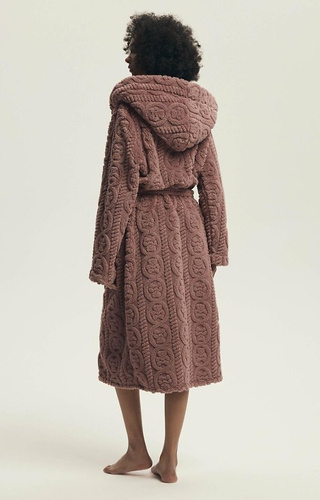 43592 Darlena Henderson dusty rose - dámsky župan s kapucňou, dlhý, mäkký, vzorovaný