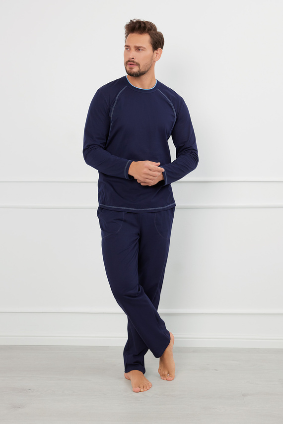 Salomon Pánske pyžamo s dlhým rukávom, dlhé nohavice Italian Fashion - tmavomodrá/modrá