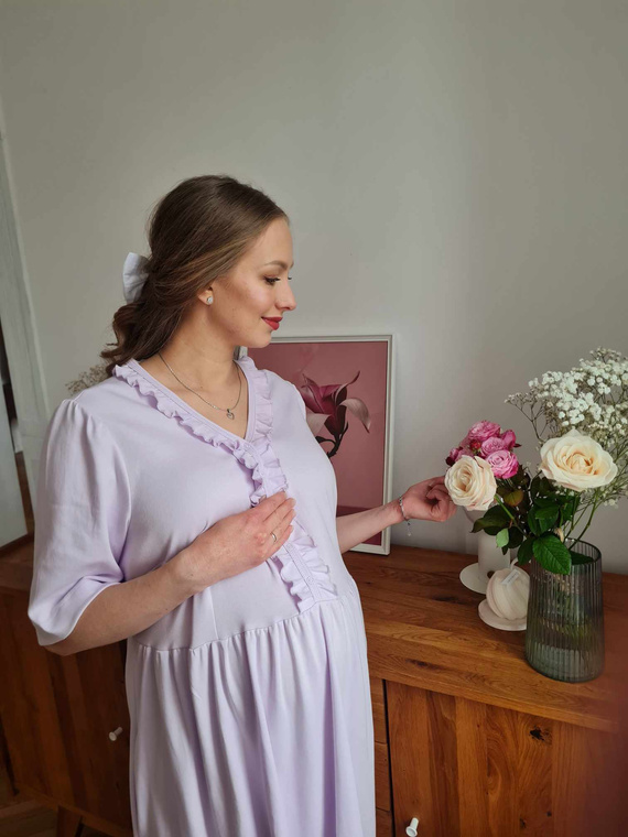 34NA Nočná košeľa Natalie Marija - 100% bavlna, tehotenská a dojčiaca, s volánikmi